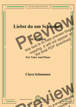page one of Clara-Liebst du um Schönheit in A Major,for Voice&Pno