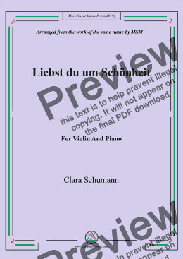 page one of Clara-Liebst du um Schönheit,for Violin and Piano
