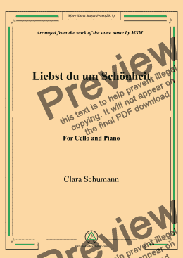 page one of Clara-Liebst du um Schönheit,for Cello and Piano