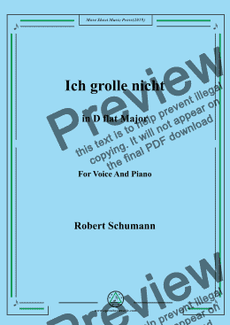 page one of Schumann-Ich grolle nicht in D flat Major,for Voice&Pno