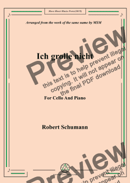 page one of Schumann-Ich grolle nicht,for Cello and Piano