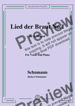 page one of Schumann-Lied der Braut No.1,in A Major,for Voice and Piano
