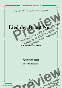 page one of Schumann-Lied der Braut No.1,for Violin and Piano