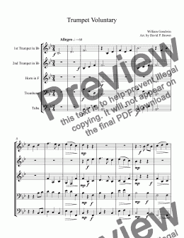 page one of Trumpet Voluntary for Brass Quintet