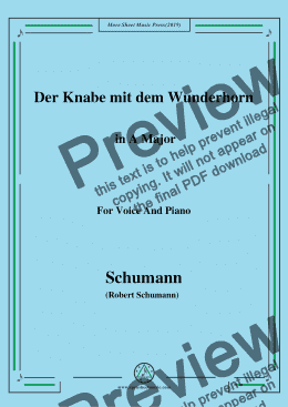 page one of Schumann-Der Knabe mit dem Wunderhorn,in A Major,for Voice and Piano