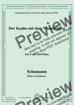 page one of Schumann-Der Knabe mit dem Wunderhorn,for Cello and Piano