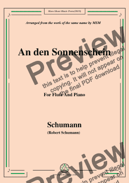 page one of Schumann-An den Sonnenschein,for Flute and Piano