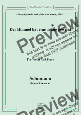 page one of Schumann-Der Himmel hat eine träne geweint,for Violin and Piano