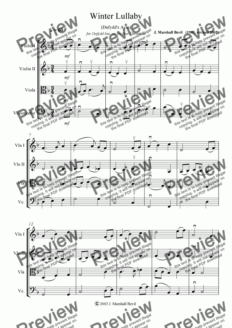 page one of WINTER LULLABY (for string orchestra)
