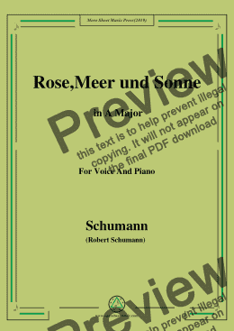 page one of Schumann-Rose,Meer und Sonne,in A Major,for Voice and Piano