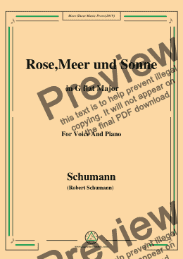 page one of Schumann-Rose,Meer und Sonne,in G flat Major,for Voice and Piano