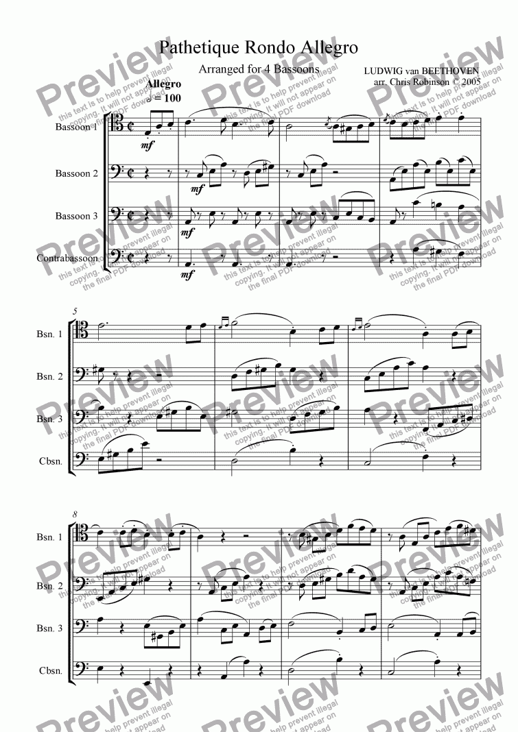 page one of Pathetique Rondo Allegro - for 4 Bassoons