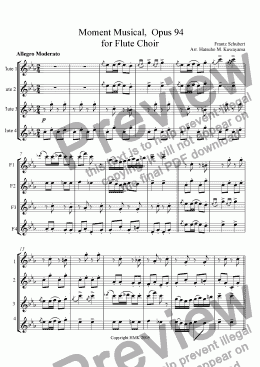 page one of Moment Musical for Flute Choir
