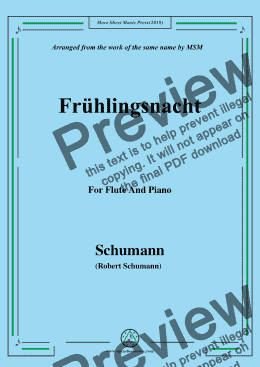 page one of Schumann-Frühlingsnacht,for Flute and Piano