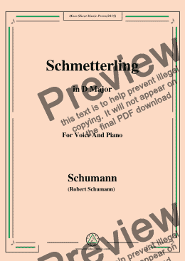 page one of Schumann-Schmetterling,in D Major,Op.79,No.2,for Voice and Piano