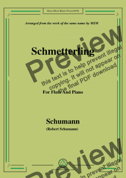 page one of Schumann-Schmetterling,Op.79,No.2,for Flute and Piano
