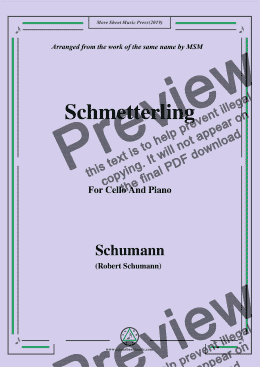 page one of Schumann-Schmetterling,Op.79,No.2,for Cello and Piano