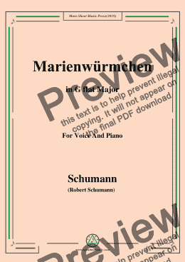page one of Schumann-Marienwürmchen,in G flat Major,Op.79,No.14,for Voice and Piano