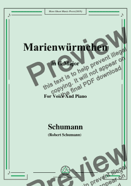 page one of Schumann-Marienwürmchen,in G Major,Op.79,No.14,for Voice and Piano