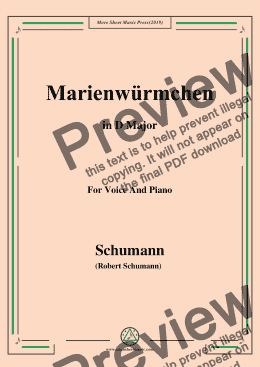 page one of Schumann-Marienwürmchen,in D Major,Op.79,No.14,for Voice and Piano