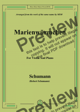 page one of Schumann-Marienwürmchen,Op.79,No.14,for Violin and Piano