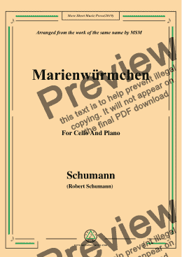 page one of Schumann-Marienwürmchen,Op.79,No.14,for Cello and Piano