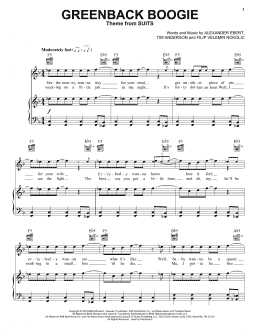 page one of Greenback Boogie (Theme from Suits) (Piano, Vocal & Guitar Chords (Right-Hand Melody))