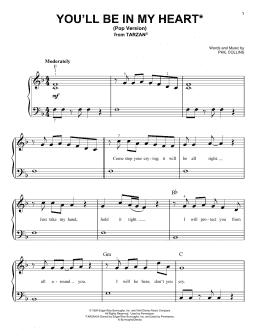 page one of You'll Be In My Heart (Pop Version) (from Tarzan) (Very Easy Piano)