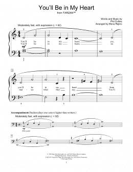 page one of You'll Be In My Heart (from Tarzan) (arr. Mona Rejino) (Educational Piano)