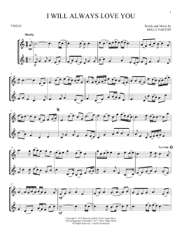 page one of I Will Always Love You (Violin Duet)