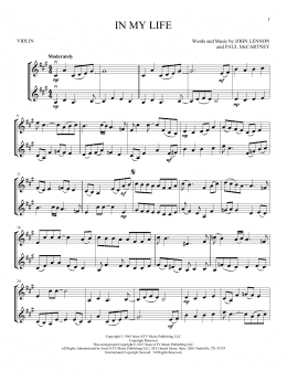 page one of In My Life (Violin Duet)
