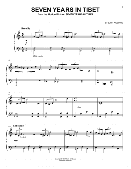 page one of Seven Years In Tibet (Easy Piano)