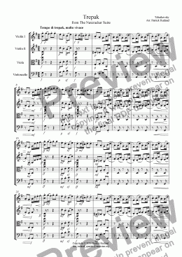 page one of Tchaikovsky Trepak from The Nutcracker for String Quartet