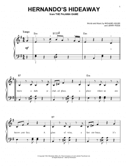 page one of Hernando's Hideaway (Very Easy Piano)