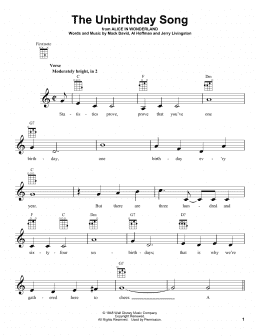 page one of The Unbirthday Song (from Alice In Wonderland) (Ukulele)