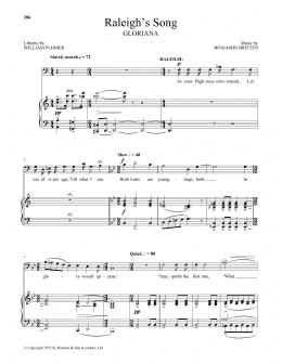 page one of Raleigh's Song (from Gloriana) (Piano & Vocal)