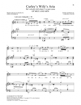 page one of Curley's Wife's Aria (He's Always Left When I've Just Come) (from Of Mice And Men) (Piano & Vocal)