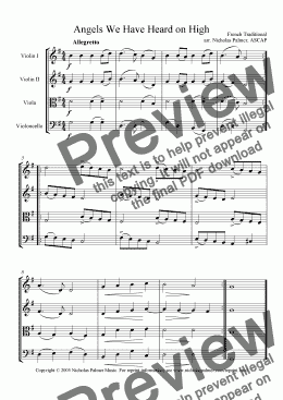 page one of Angels We Have Heard on High (Easy string quartet)