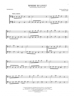 page one of Where Is Love? (from Oliver) (Trombone Duet)