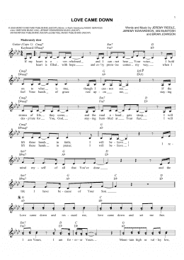 page one of Love Came Down (Lead Sheet / Fake Book)