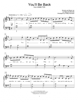 page one of You'll Be Back (from Hamilton) (arr. Phillip Keveren) (Educational Piano)