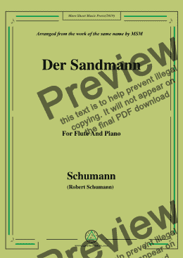 page one of Schumann-Der Sandmann,Op.79,No.13,for Flute and Piano