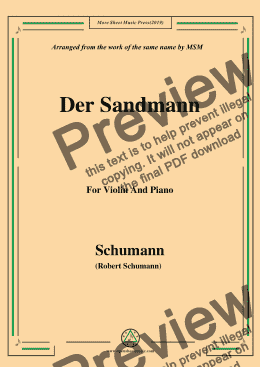 page one of Schumann-Der Sandmann,Op.79,No.13,for Violin and Piano