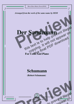 page one of Schumann-Der Sandmann,Op.79,No.13,for Cello and Piano