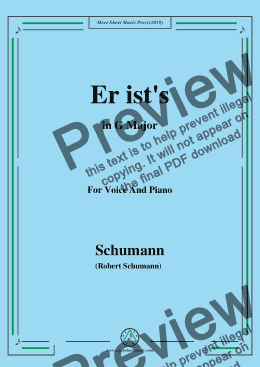 page one of Schumann-Er ist's,in G Major,Op.79,No.24,for Voice and Piano