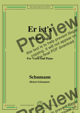 page one of Schumann-Er ist's,in A flat Major,Op.79,No.24,for Voice and Piano