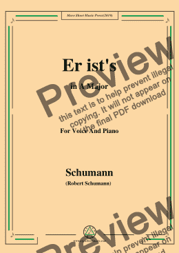 page one of Schumann-Er ist's,in A Major,Op.79,No.24,for Voice and Piano