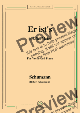 page one of Schumann-Er ist's,in E flat Major,Op.79,No.24,for Voice and Piano