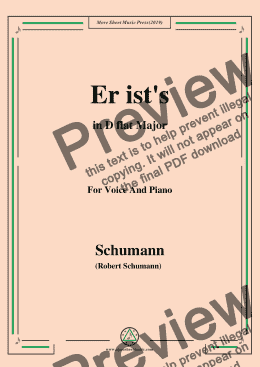 page one of Schumann-Er ist's,in D flat Major,Op.79,No.24,for Voice and Piano