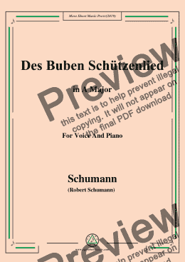 page one of Schumann-Des Buben Schützenlied,in A Major,Op.79,No.26,for Voice and Piano